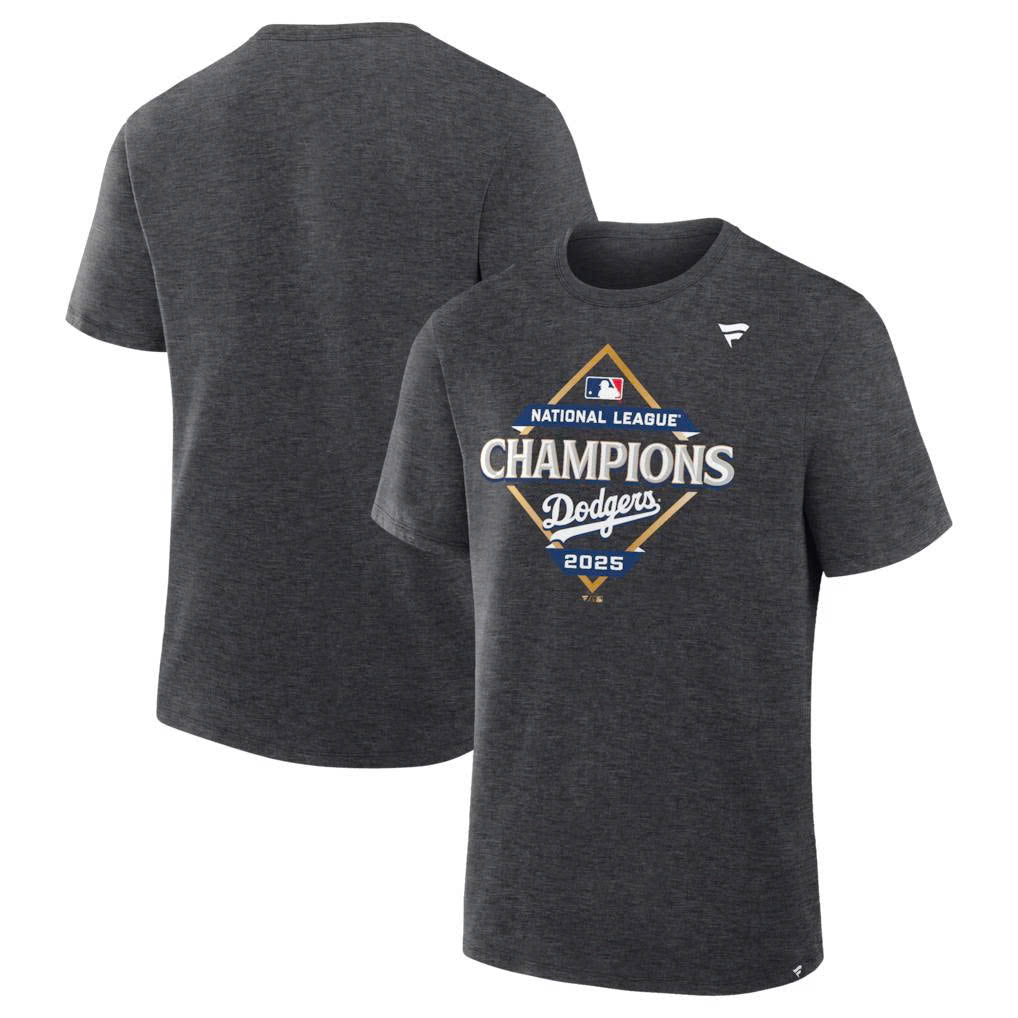 _ Los Angeles Dodgers Fanatics Heather Charcoal 2025 National League Champions Locker Room T-Shirt