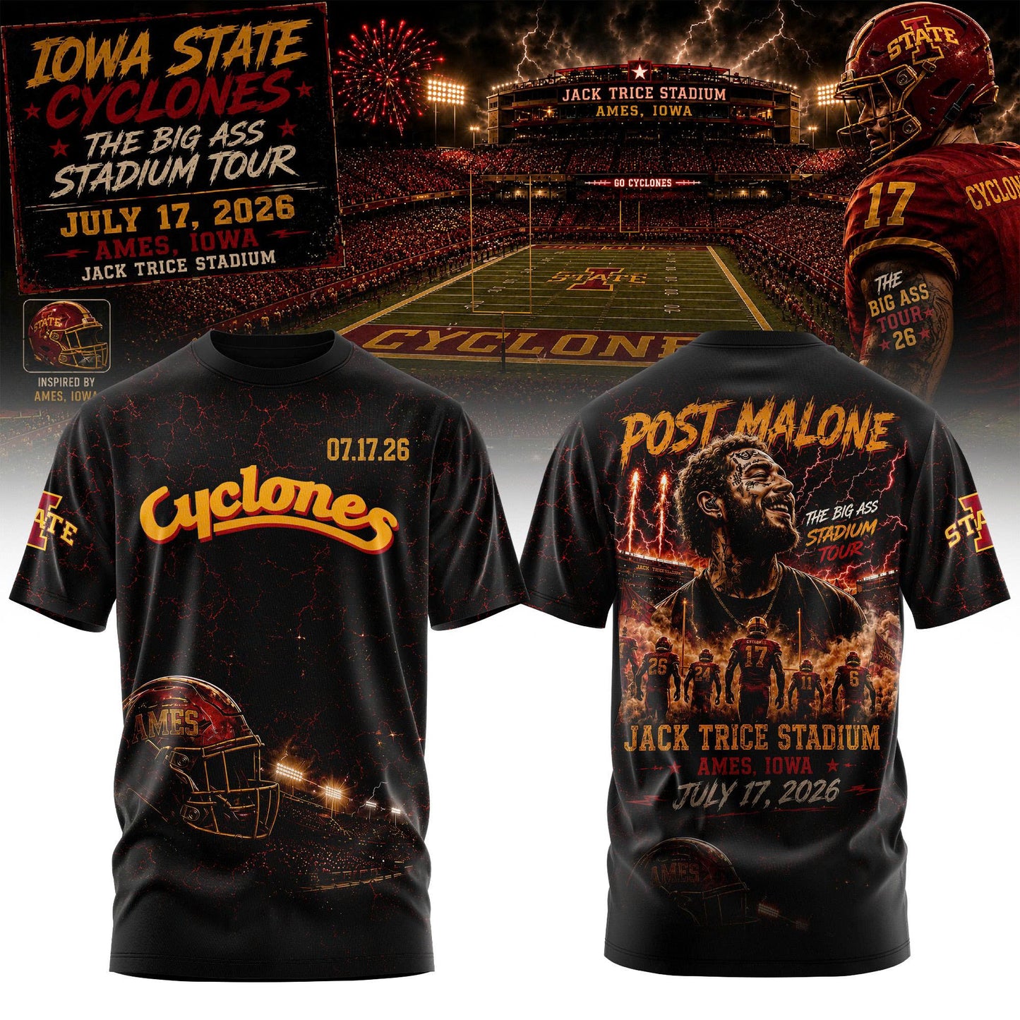 Post Malone Iowa State Cyclones Tour T-Shirt