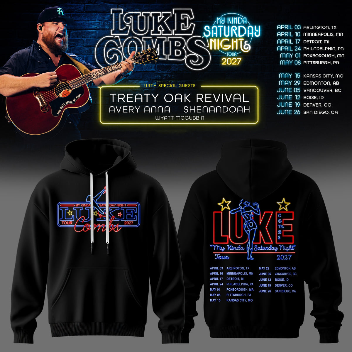 LUKE COMBS — MY KINDA SATURDAY NIGHT TOUR 2027 HOODIE