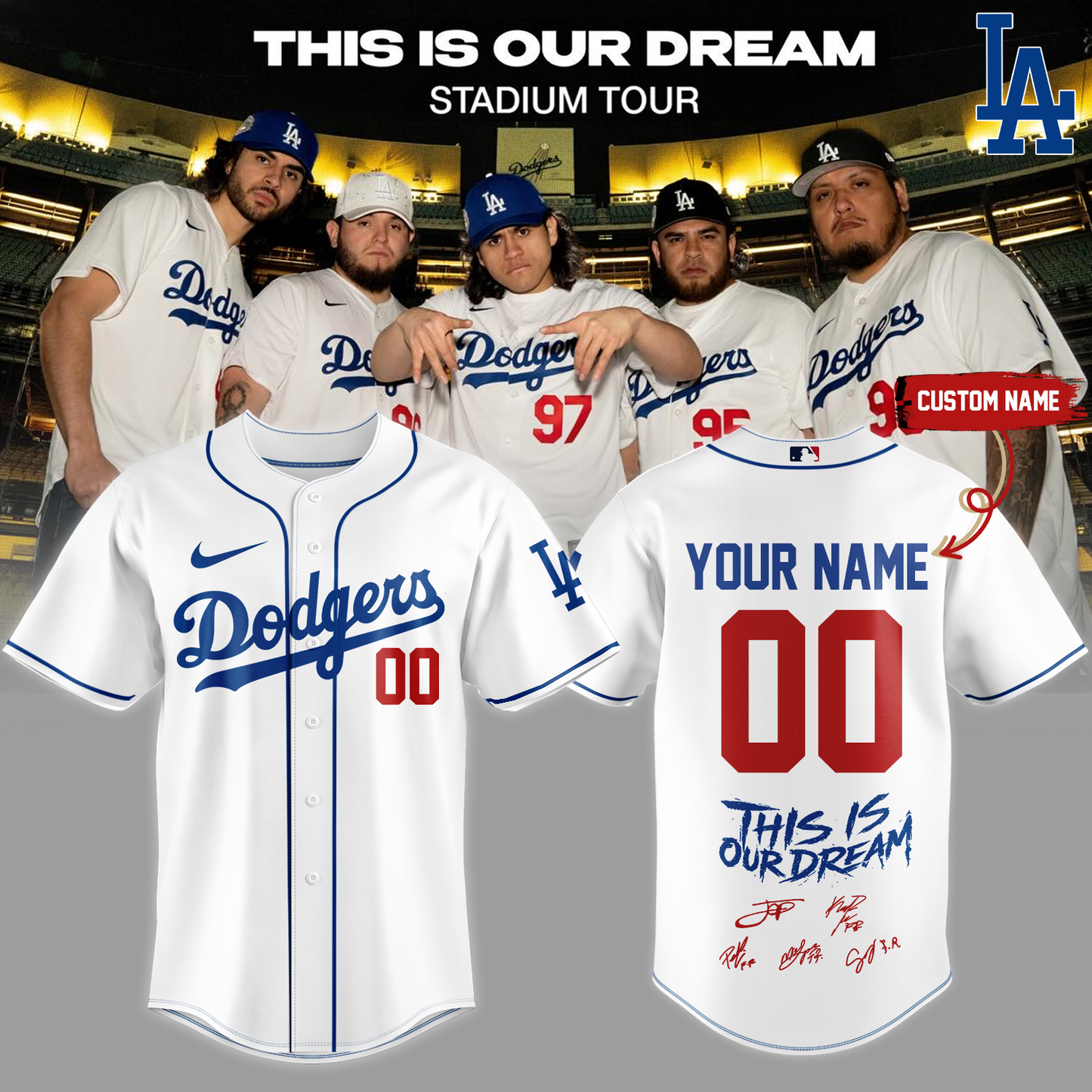 Los Angeles Dodgers X Fuerza Regida “This Is Our Dream Stadium Tour” 2026 Limited Edition Signature – Jersey (Custom Name&Custom Number)