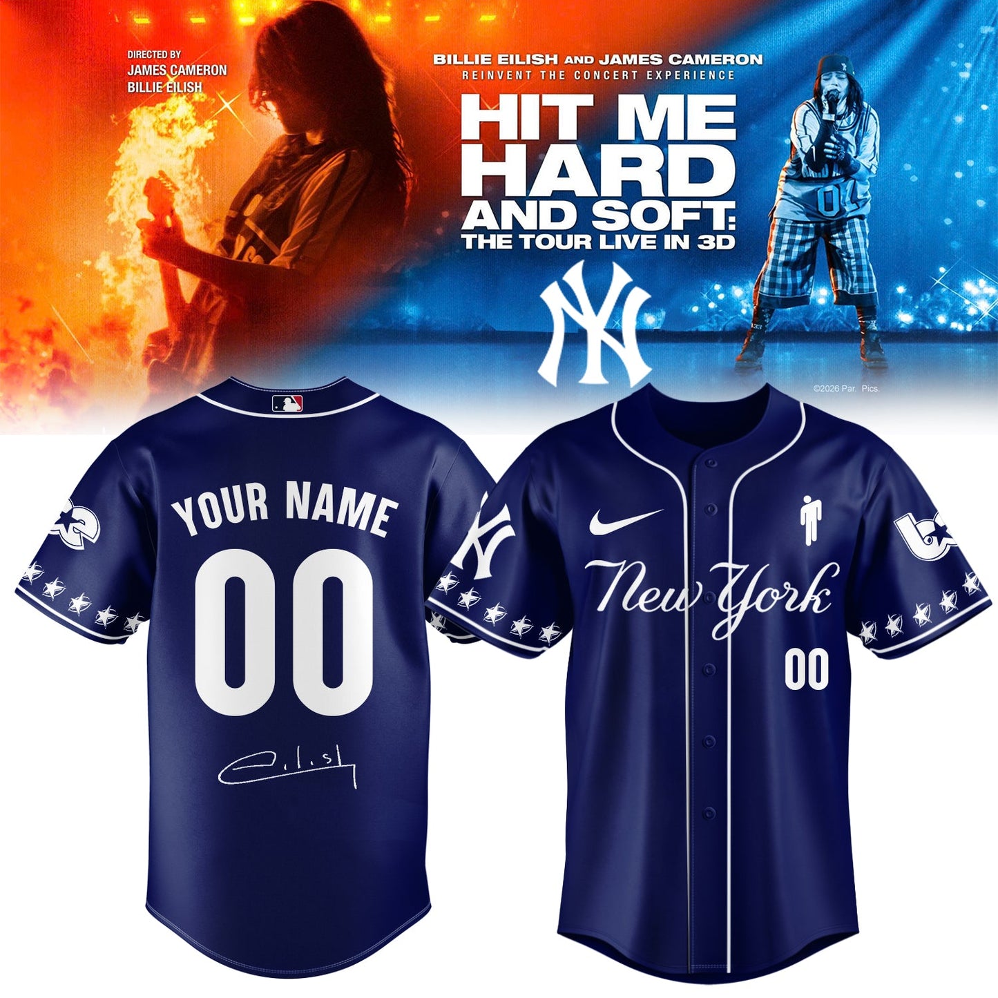 .Baseball x Billie Eilish HIT ME HARD AND SOFT: THE TOUR Jersey 9 (Custom Name & Number)