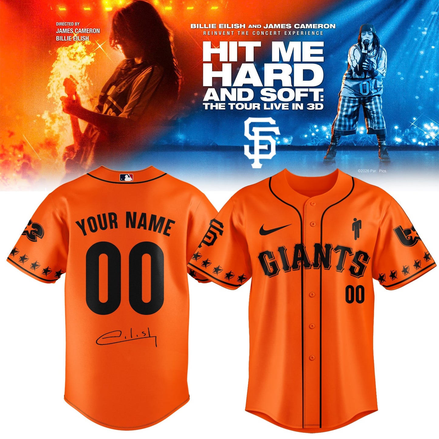 .Baseball x Billie Eilish HIT ME HARD AND SOFT: THE TOUR Jersey 9 (Custom Name & Number)