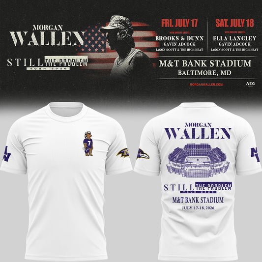 1.Special New Edition Baltimore Ravens x Morgan Wallen White Tshirt 2026