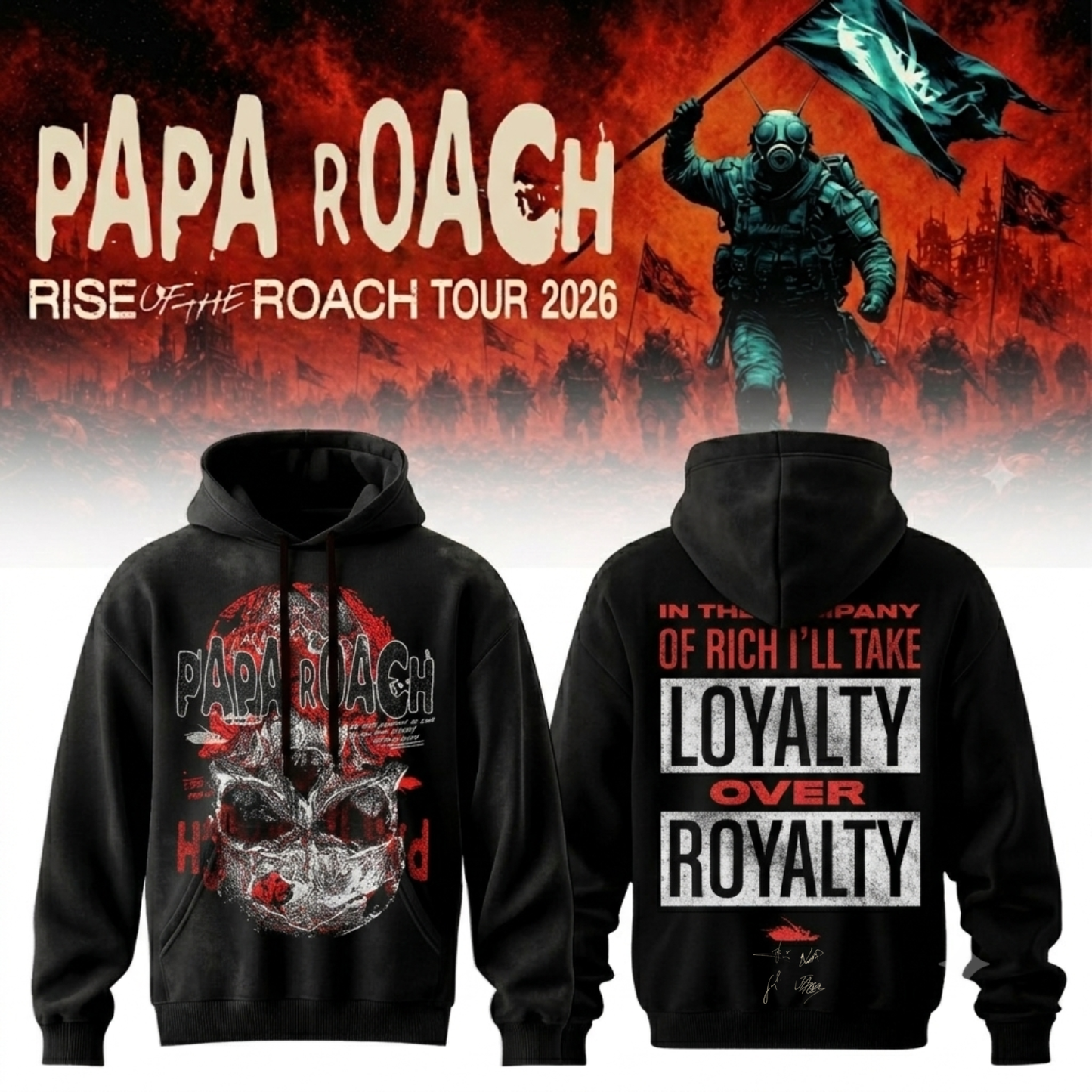 ,,.Papa Roach “Rise of the Roach Tour” 2026 Signed – Hoodie