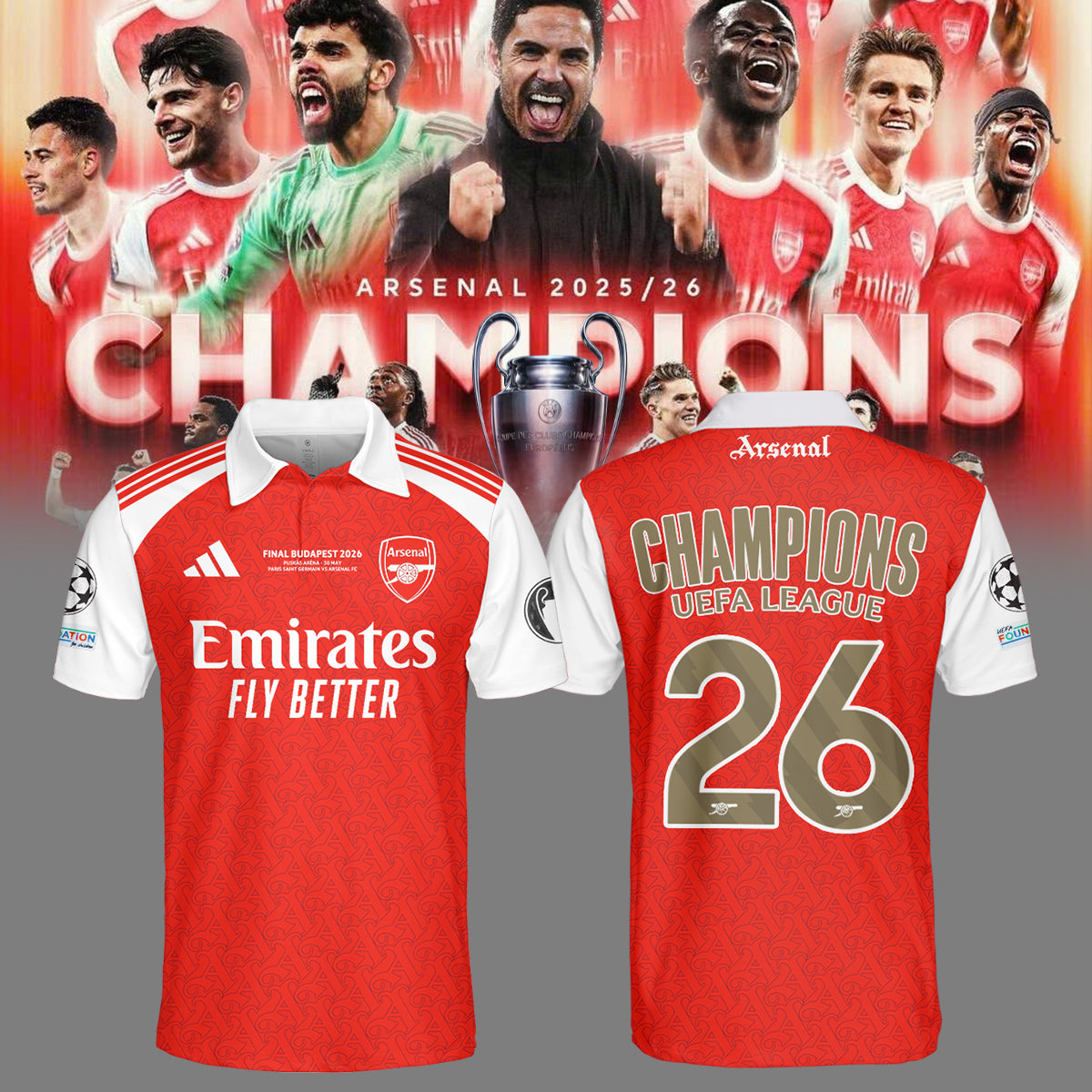 ,.Arsenal Champions League Winners 25/26 Polo