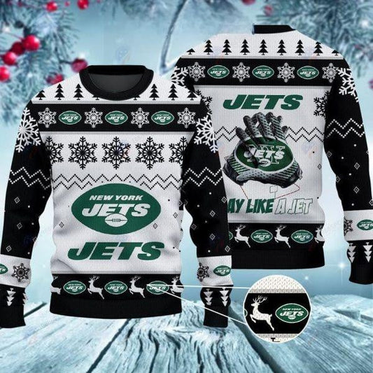 New York Jets Play Like A Jet Christmas Ugly Sweater