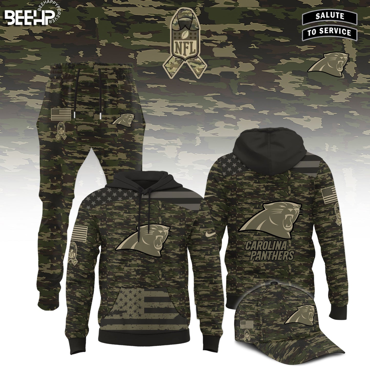 Carolina Panthers Camo 2025 Salute to Service Limited Edition Combo Hoodie