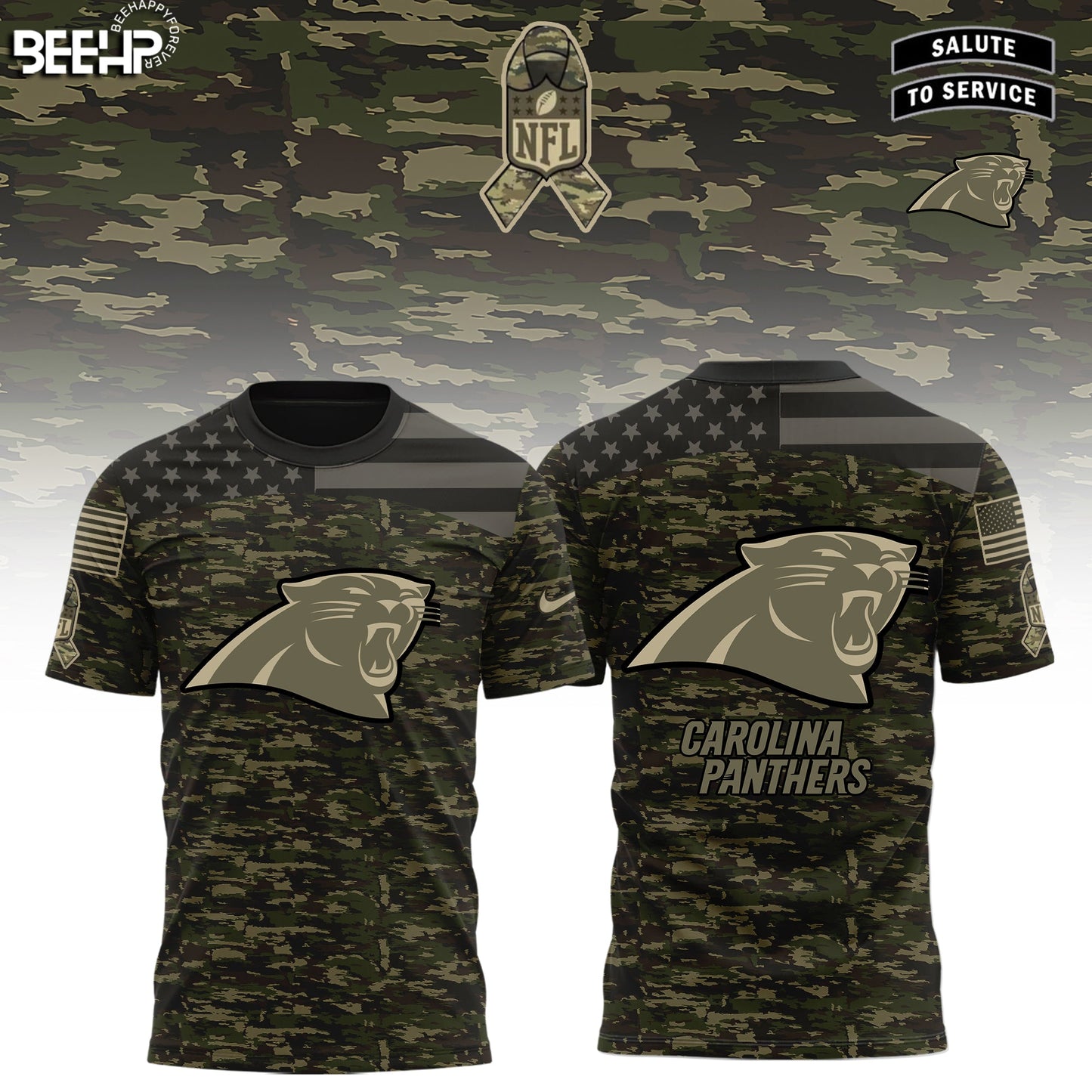 Carolina Panthers Camo 2025 Salute to Service Limited Edition Combo T-Shirt