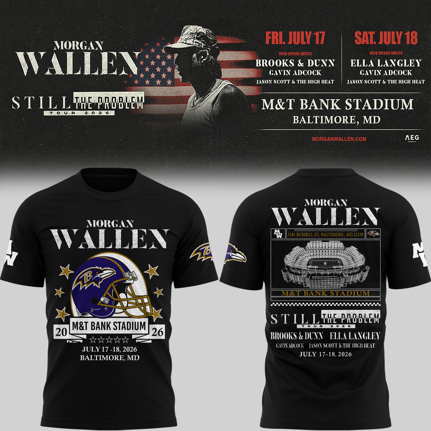 Exclusive Version Baltimore Ravens x Morgan Wallen Black Tshirt 2026
