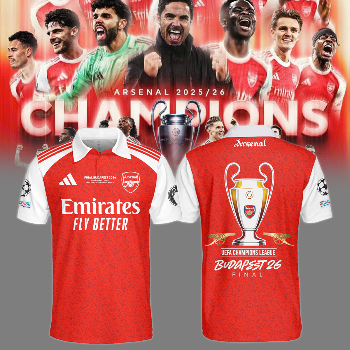 ,.Arsenal Champions League Winners 25/26 Polo