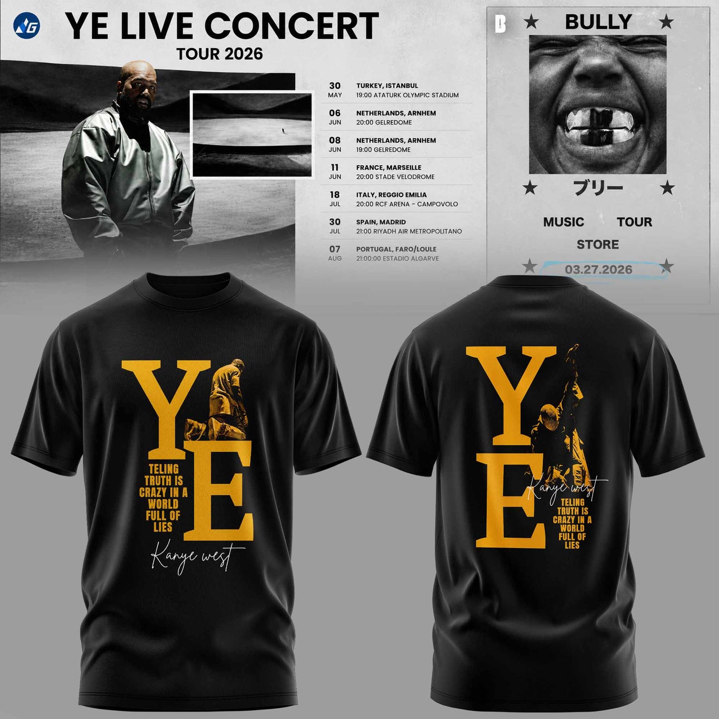 Bully Live Concert Tour 2026 Premium 3D T-Shirt – Vintage Black