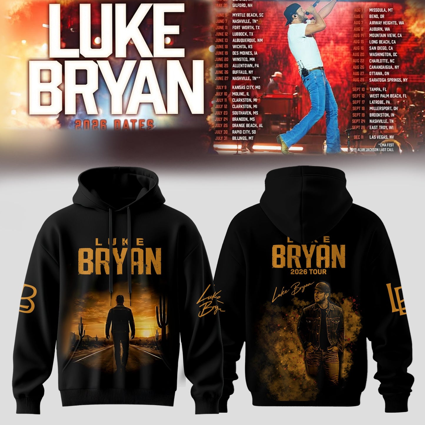 LUKE BRYAN 2026 TOUR MERCH – COUNTRY NIGHTS HOODIE