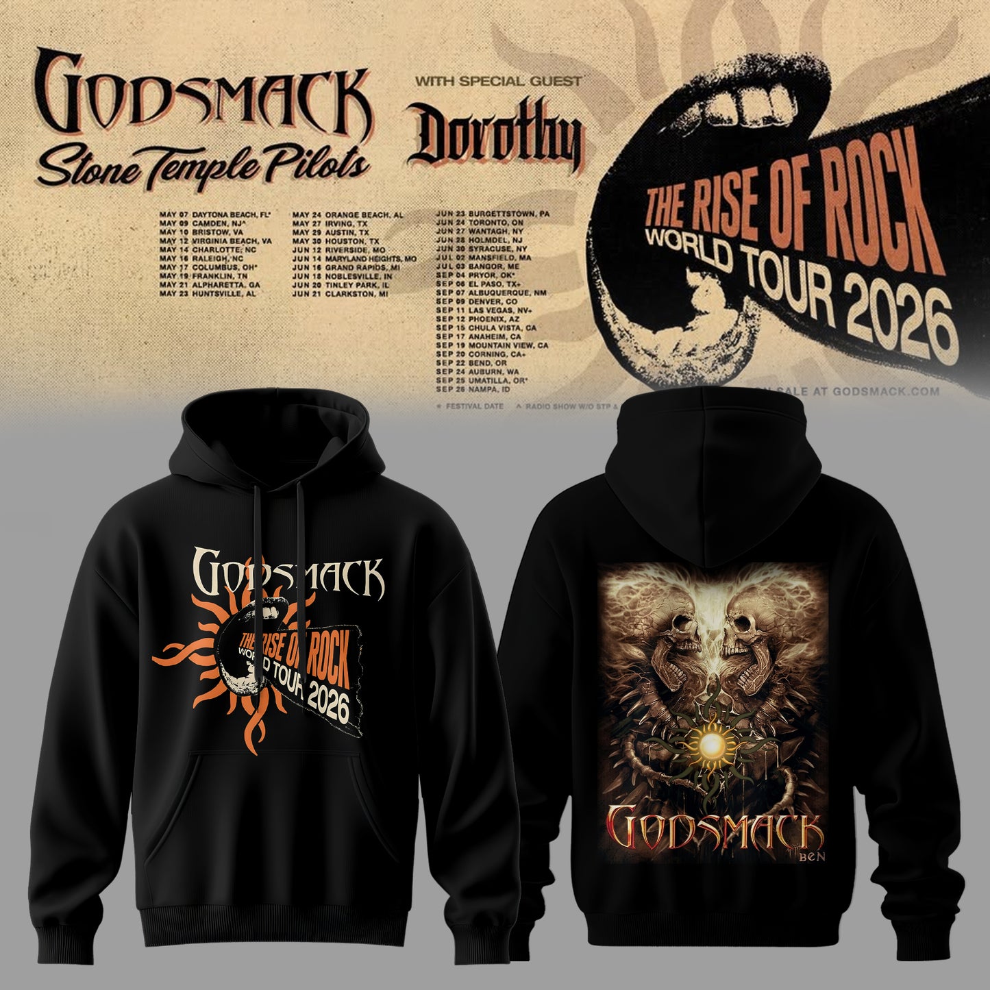 GODSMACK – THE RISE OF ROCK WORLD TOUR 2026 HOODIE