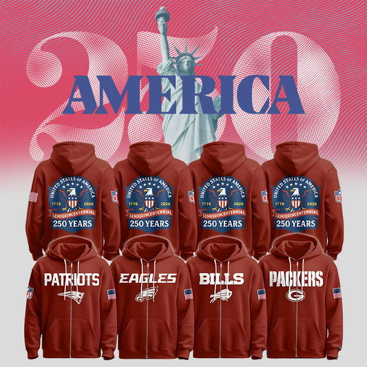All Team Football America 250 Zip Hoodie, Gifts For Fans