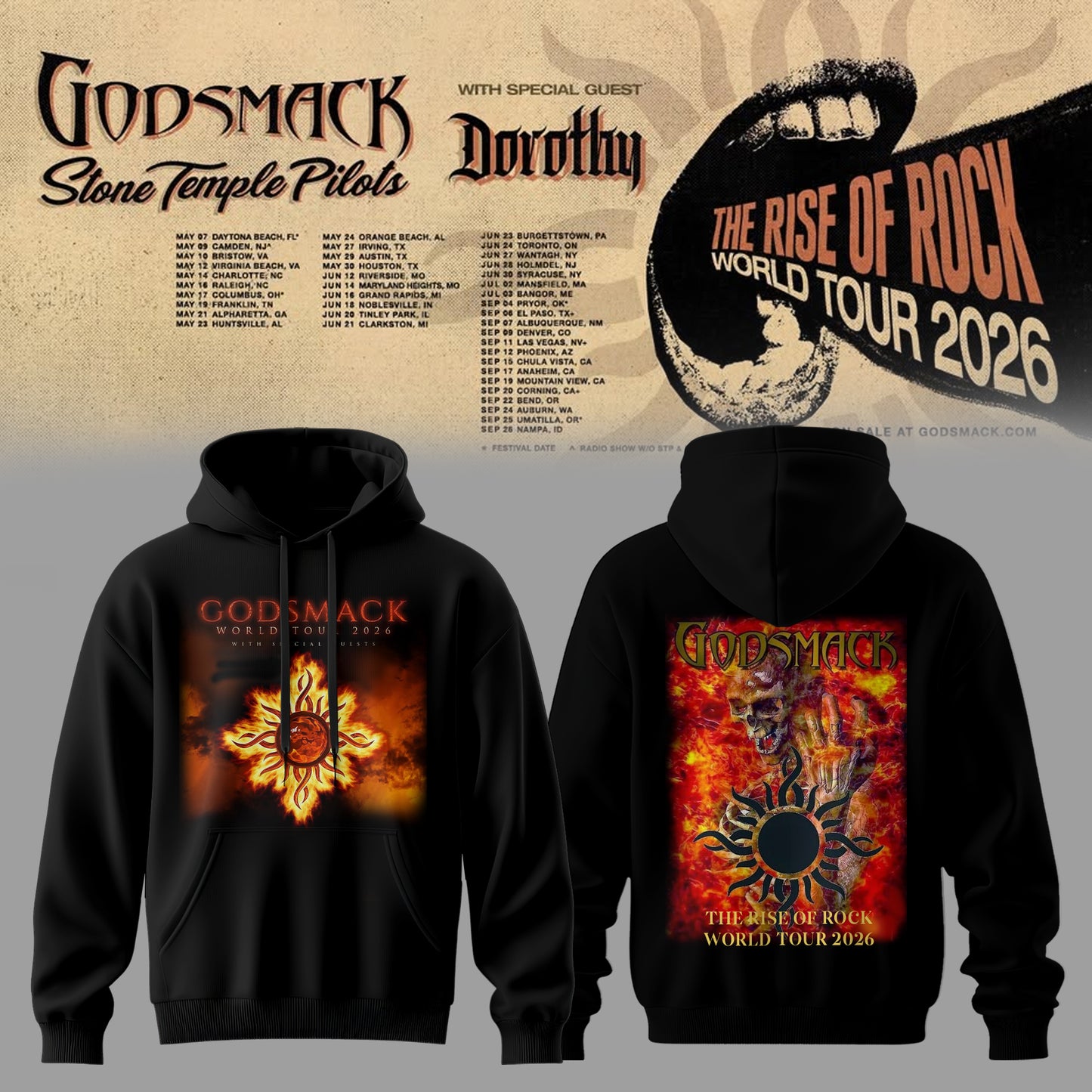 GODSMACK – THE RISE OF ROCK WORLD TOUR 2026 HOODIE