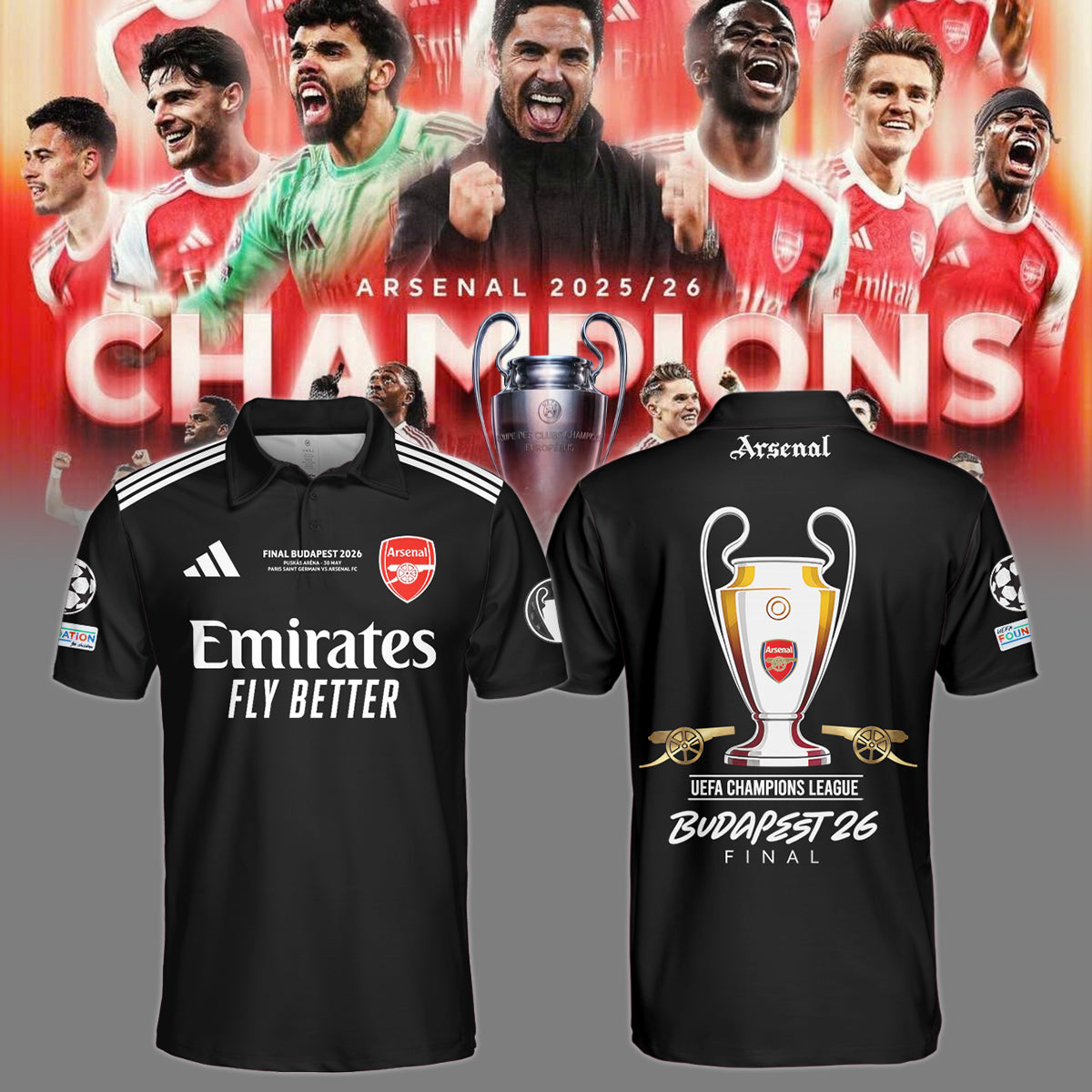 ,.Arsenal Champions League Winners 25/26 Polo