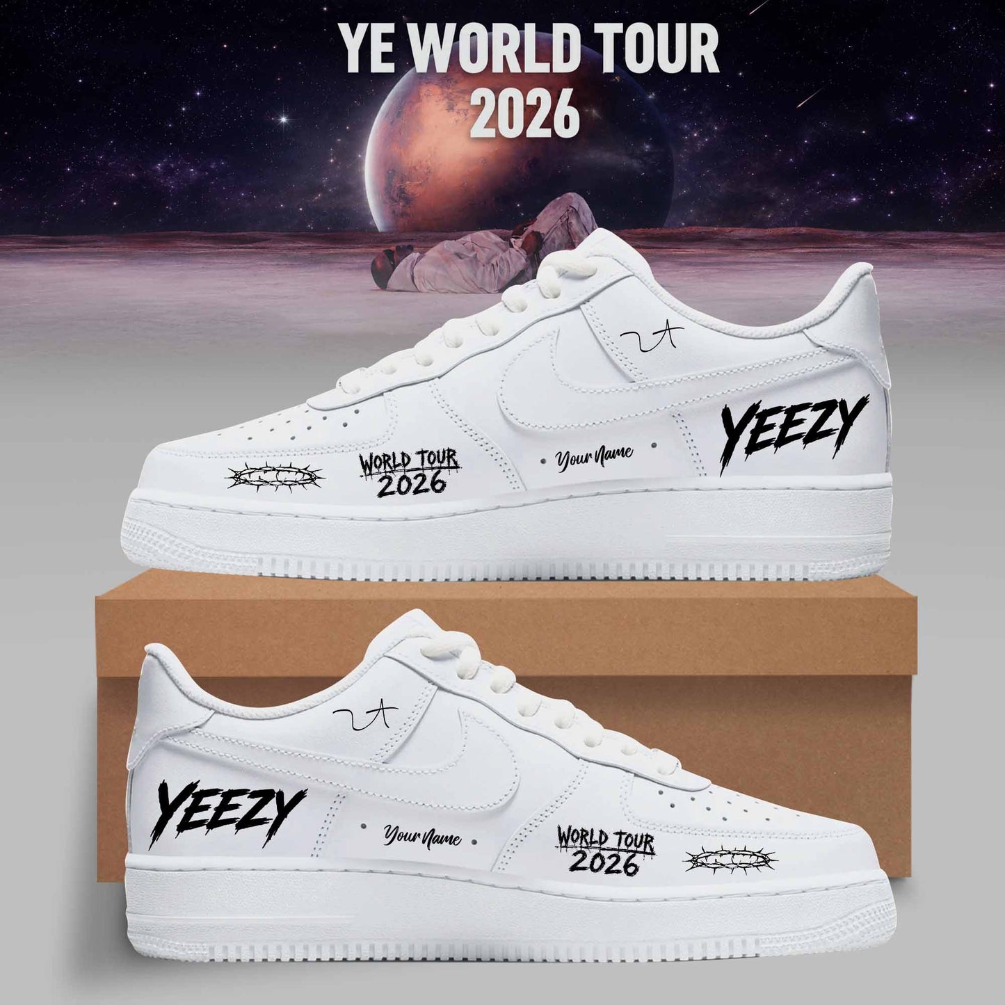 World Tour 2026 Personalized 3D Custom Sneakers – White Edition