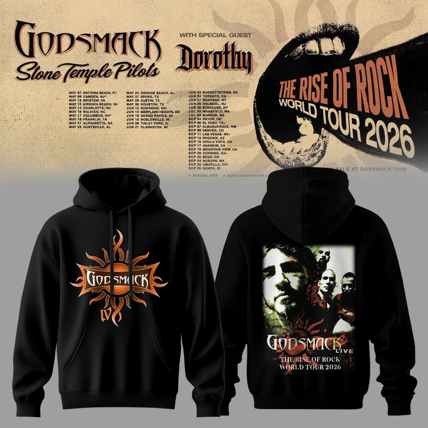 GODSMACK – THE RISE OF ROCK WORLD TOUR 2026 HOODIE