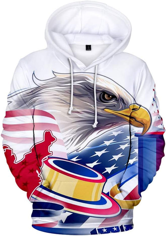 Men Women Casual Long Sleeve Sweatshirt American Independence Day Eagle/USA Flag 3D Print Hoodies