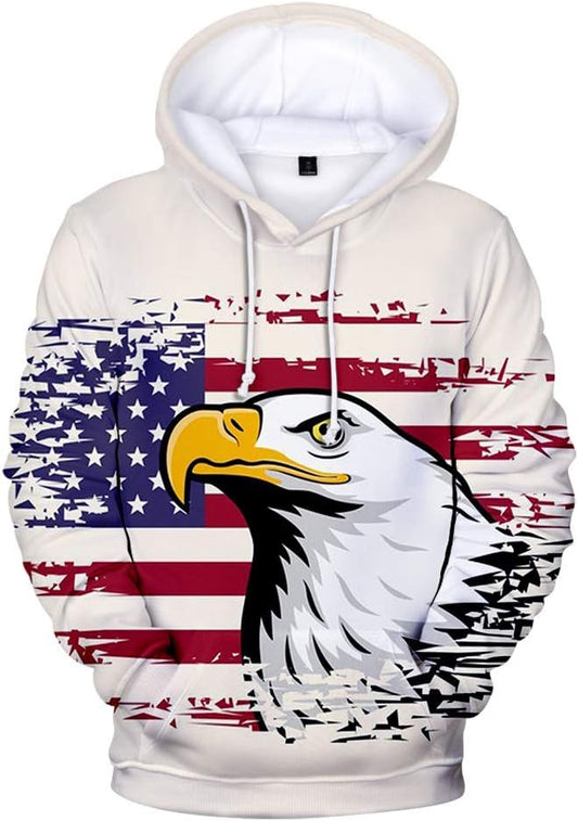 Men Women Casual Long Sleeve Sweatshirt American Independence Day Eagle/USA Flag 3D Print Hoodies
