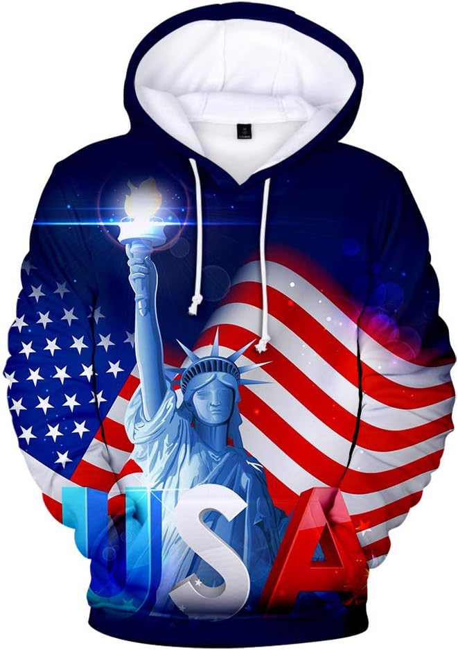Men Women Casual Long Sleeve Sweatshirt American Independence Day Eagle/USA Flag 3D Print Hoodies