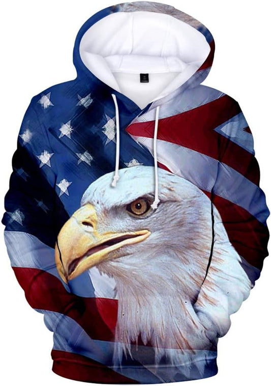 Men Women Casual Long Sleeve Sweatshirt American Independence Day Eagle/USA Flag 3D Print Hoodies