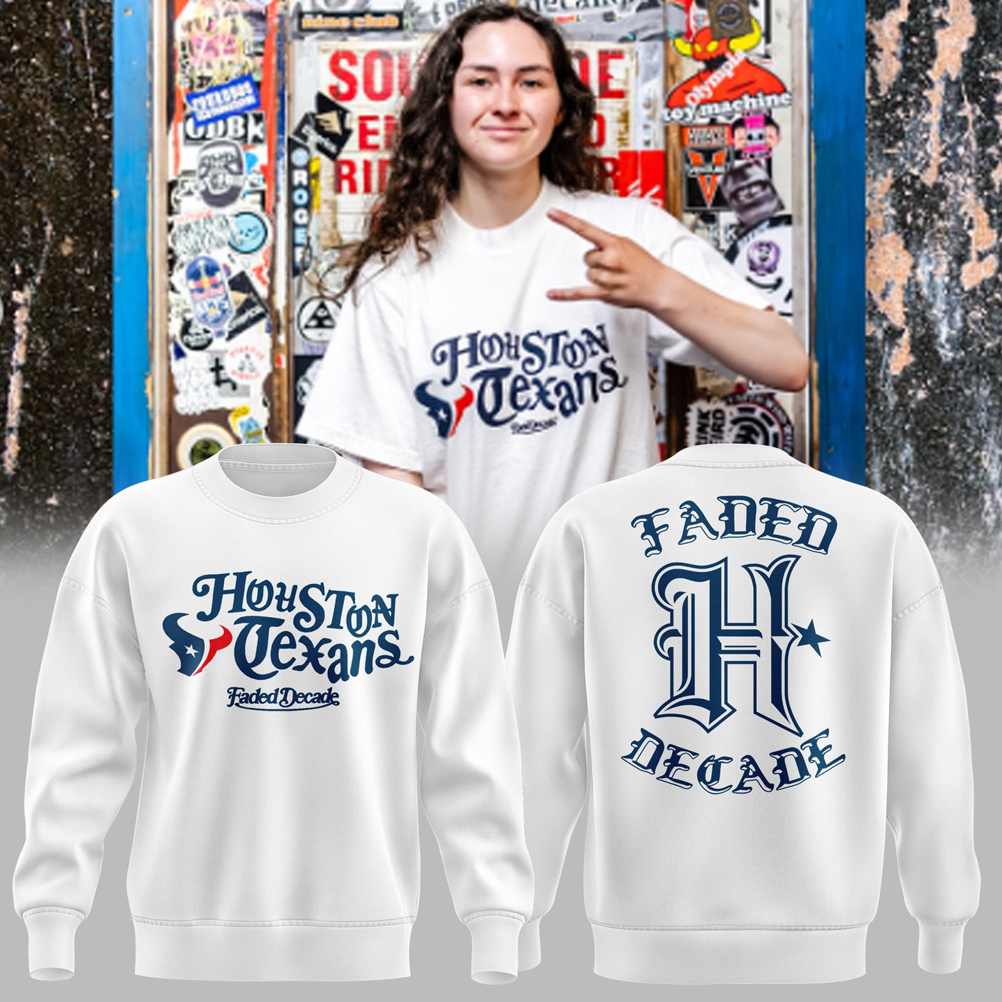 New Edition Houston Texans Collab With Faded Decade Sweatshirt 2025