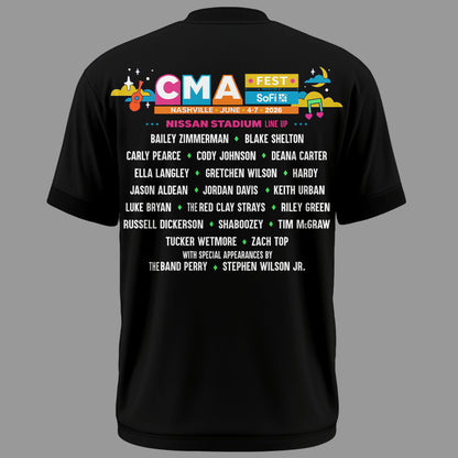 Limited Edition CMA FEST Nissan Stadium All Singers Line Up Black Tshirt 2026
