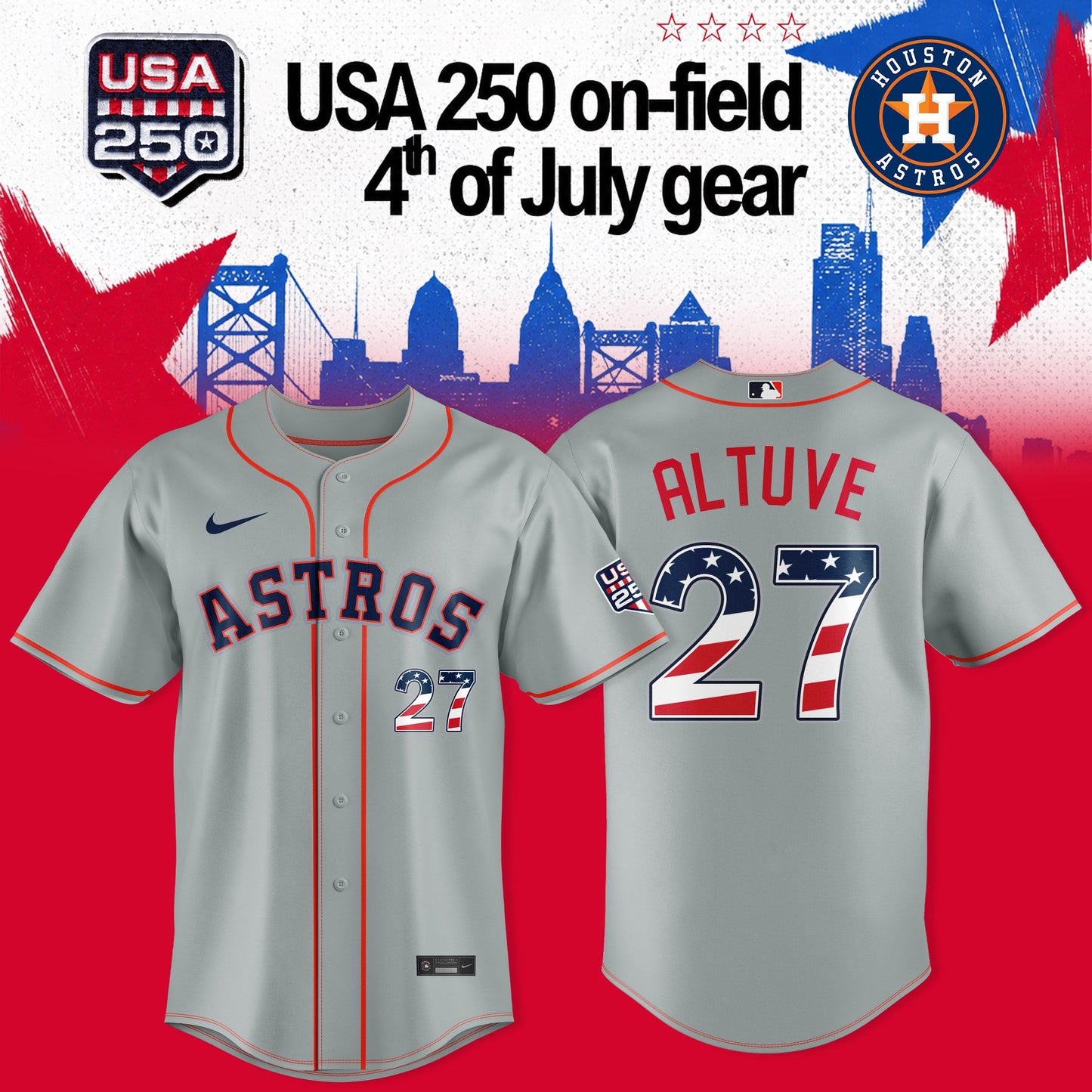 HOUSTON ASTROS: ALTUVE X USA 250 ON-FIELD – 4TH OF JULY JERSEY COLLECTION