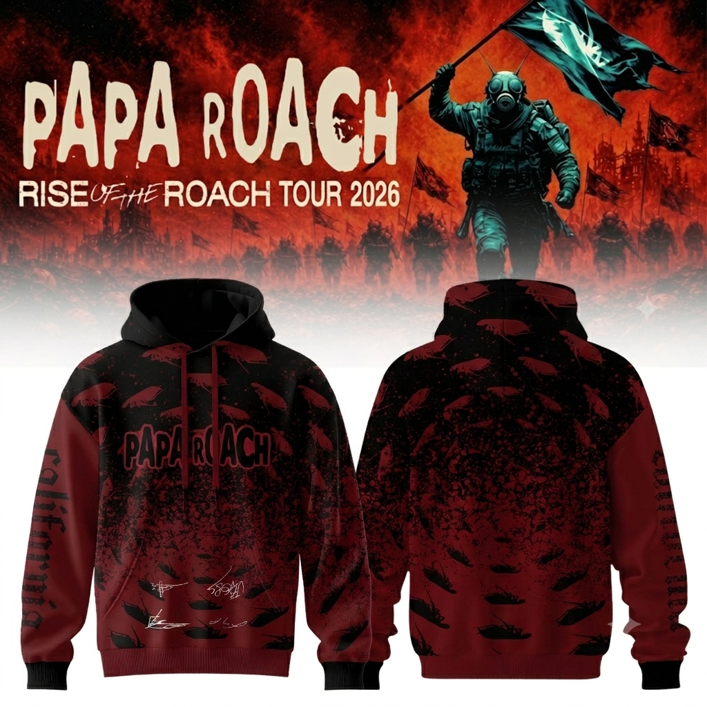 ,,.Papa Roach “Rise of the Roach Tour” 2026 Signed – Hoodie