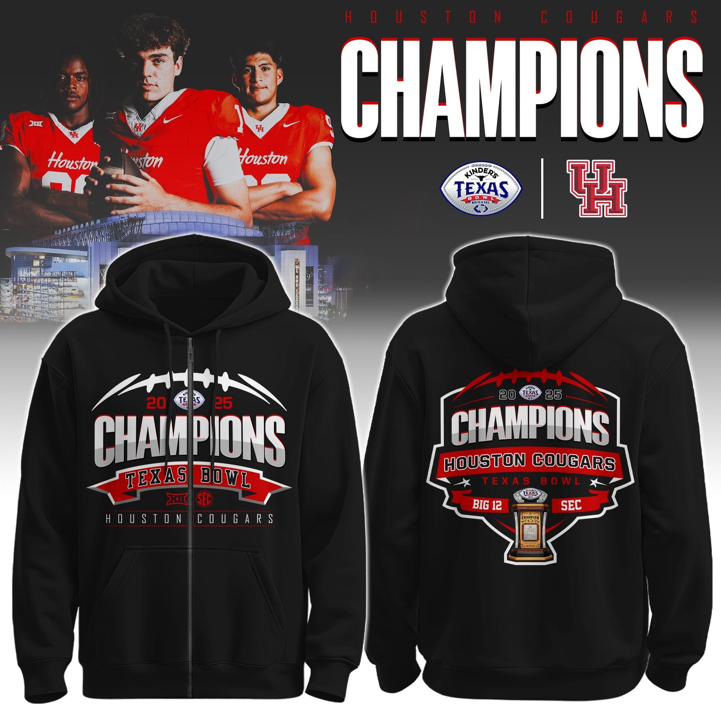 Houston Cougars – Texas Bowl Champions Champions Zip Hoodie