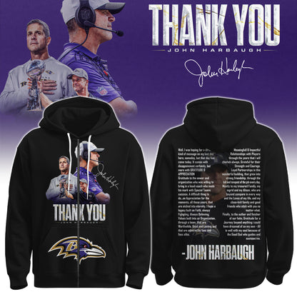 BAL Ravens Coach “John Harbaugh” Appreciation Zip Hoodie