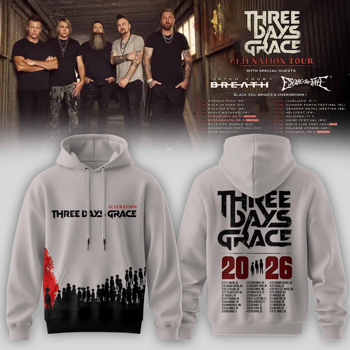 THREE DAYS GRACE – ALIENATION TOUR 2026 OFFICIAL HOODIE COLLECTION