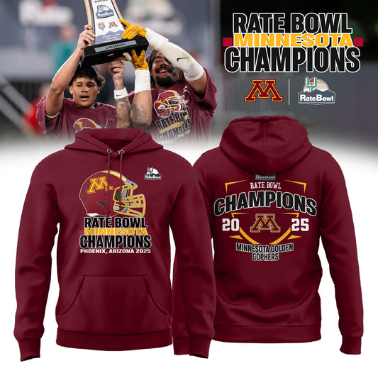 Minnesota Golden Gophers 2025 Rate Bowl Champions Hoodie
