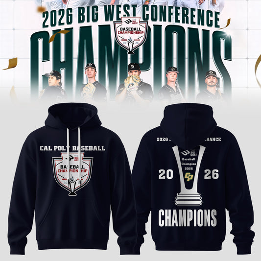 _Big West Conference 2026 Champions – Cal Poly Mustangs Baseball Hoodie