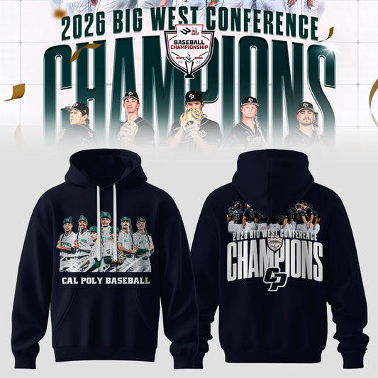 _Big West Conference 2026 Champions – Cal Poly Mustangs Baseball Hoodie