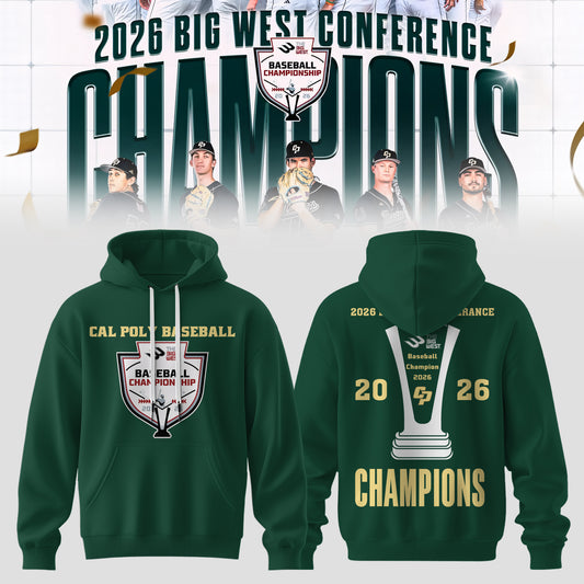 _Big West Conference 2026 Champions – Cal Poly Mustangs Baseball Hoodie
