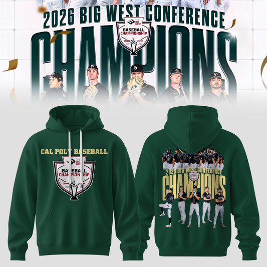 _Big West Conference 2026 Champions – Cal Poly Mustangs Baseball Hoodie