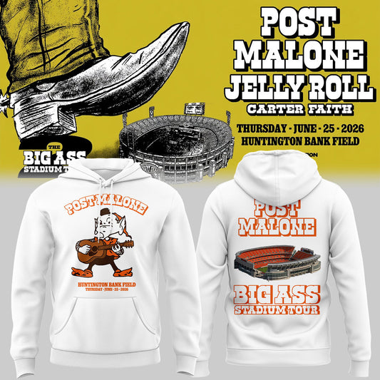 Limited Edition Post Malone Merch Tour 2025 At Huntington Bank Field Hoodie