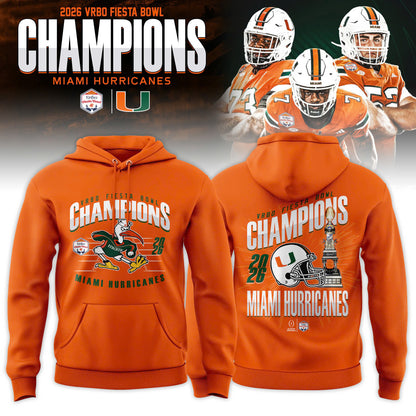 Miami Hurricanes 2026 Fiesta Bowl Champions Hoodie – Orange