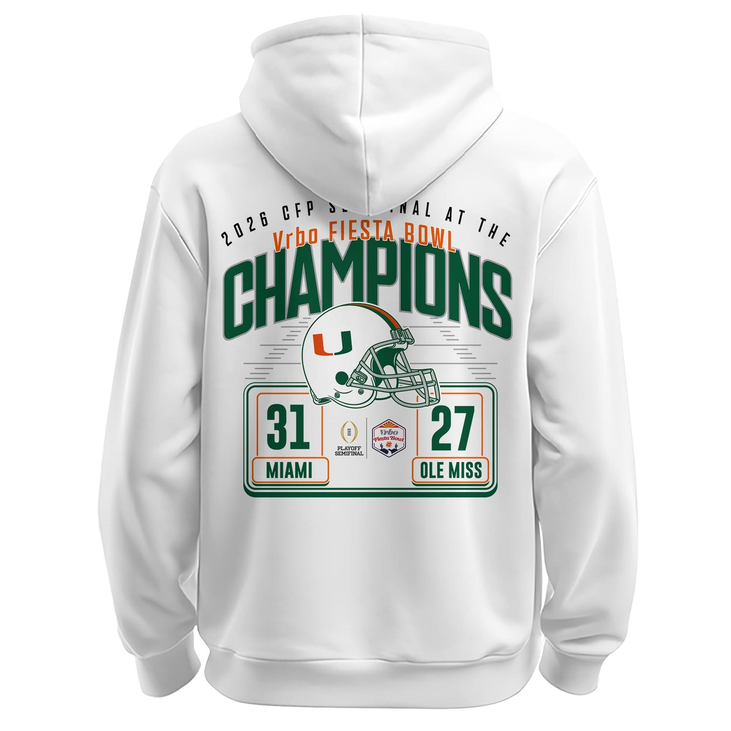 Miami Hurricanes 2026 Fiesta Bowl Champions Locker Room Hoodie – White