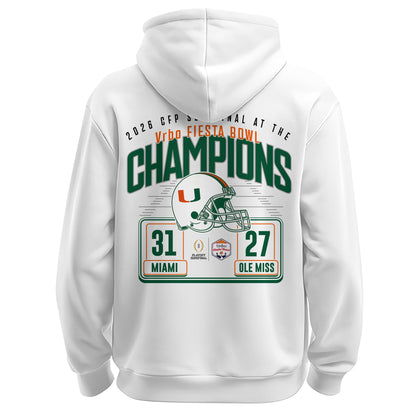 Miami Hurricanes 2026 Fiesta Bowl Champions Locker Room Hoodie – White