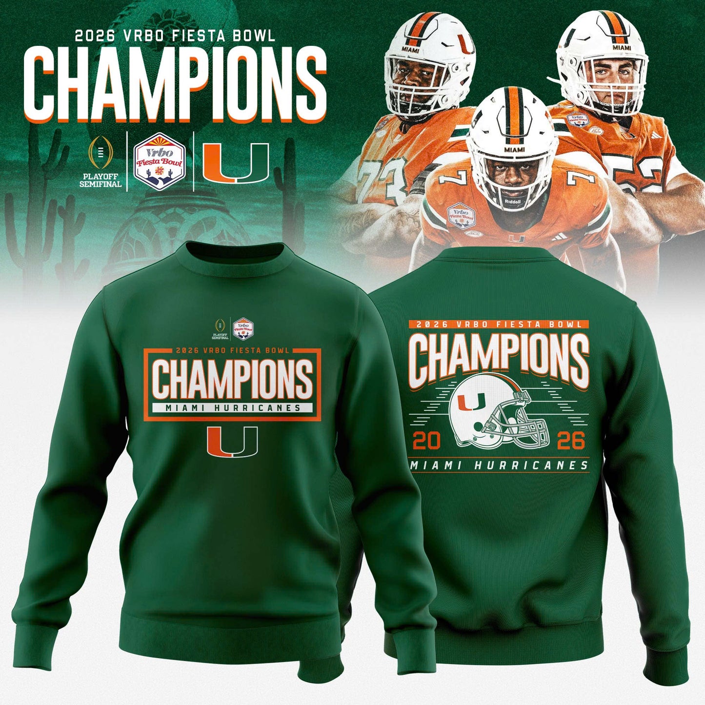 Miami Hurricanes 2026 Fiesta Bowl Champions Sweatshirt – Green