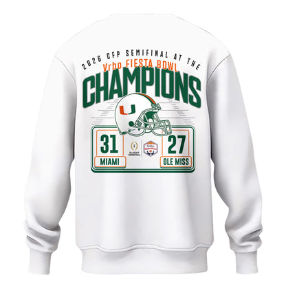Miami Hurricanes 2026 Fiesta Bowl Champions Locker Room Sweatshirt – White