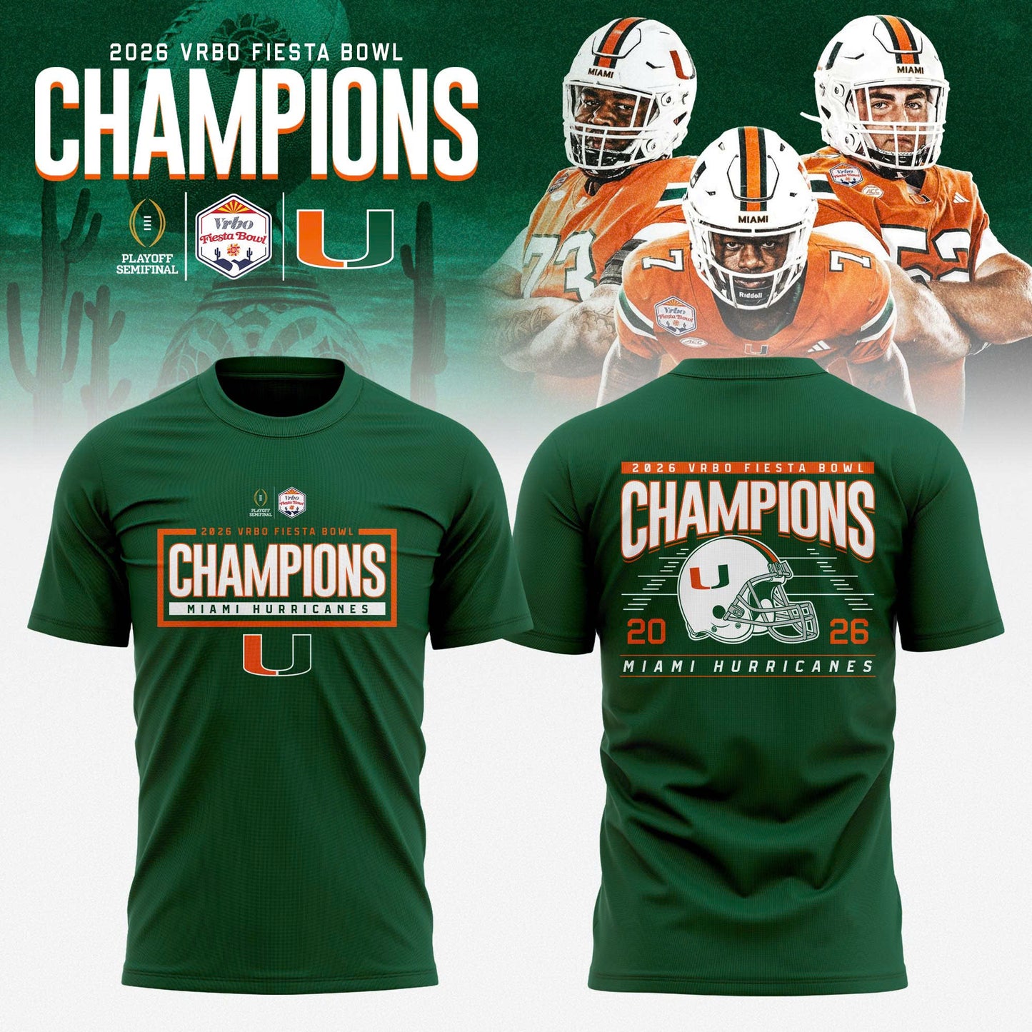Miami Hurricanes 2026 Fiesta Bowl Champions T-shirt – Green