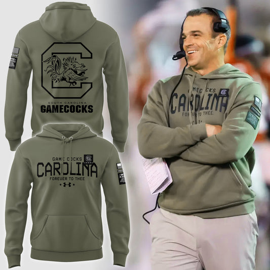 Limited Edition Men’s SC Gamecocks FB Thyme Freedom Fleece Crew Military Hoodie-PU112824030