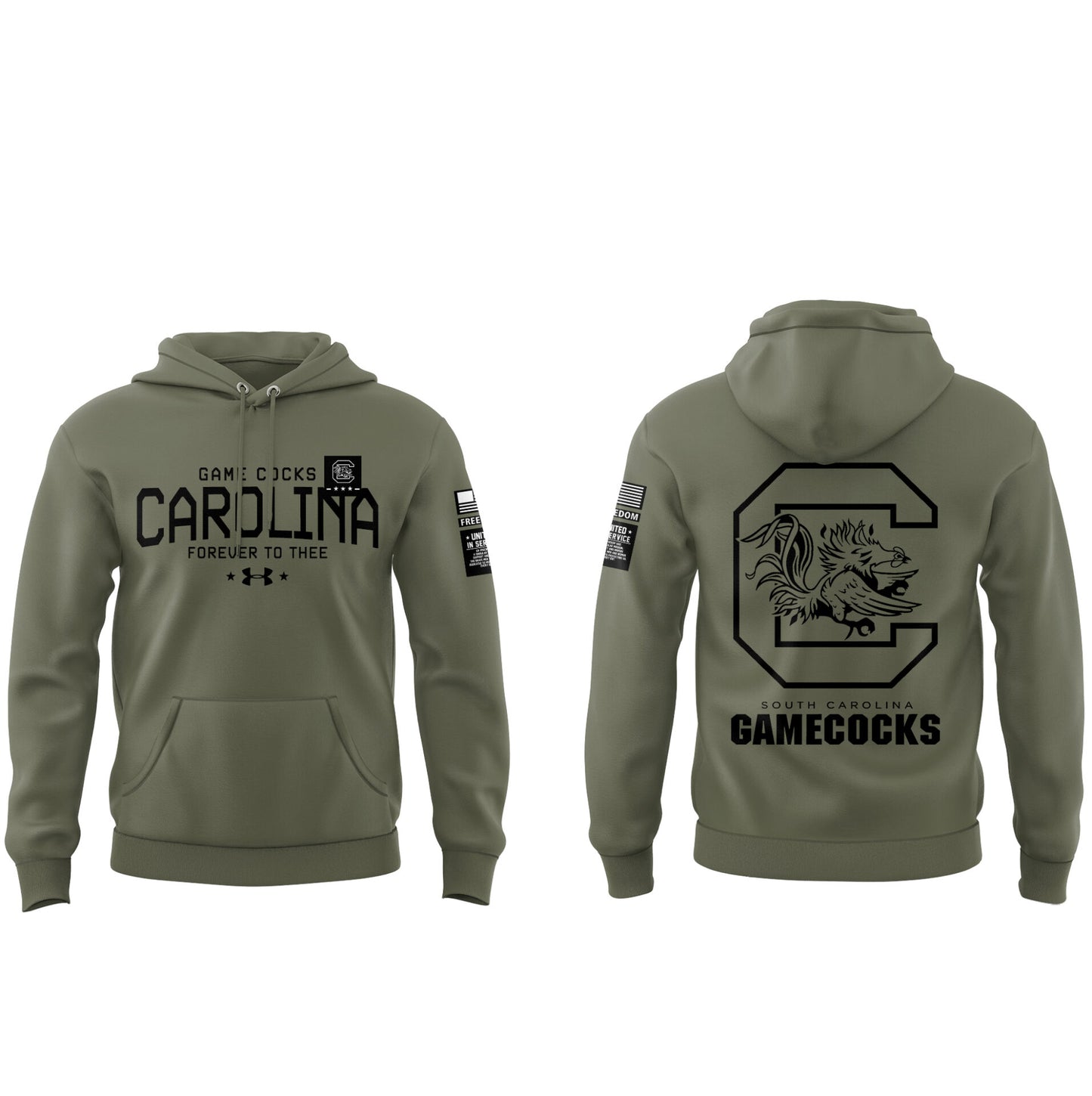 Limited Edition Men’s SC Gamecocks FB Thyme Freedom Fleece Crew Military Hoodie-PU112824030