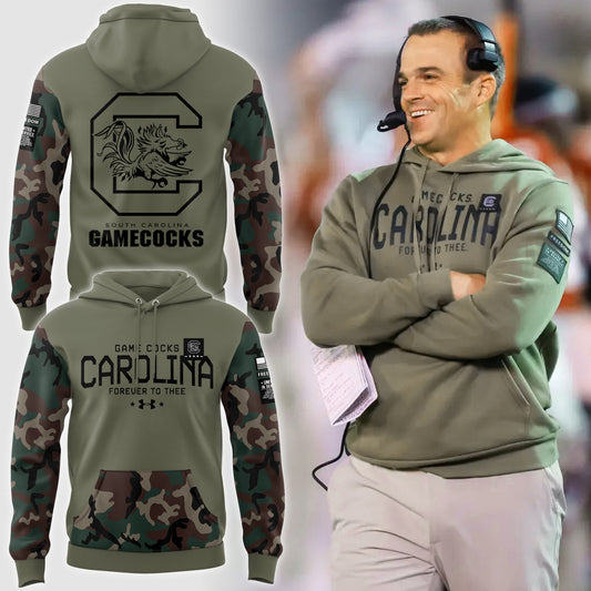 Limited Edition Men’s SC Gamecocks FB Thyme Freedom Fleece Crew Military Hoodie-PU112824033