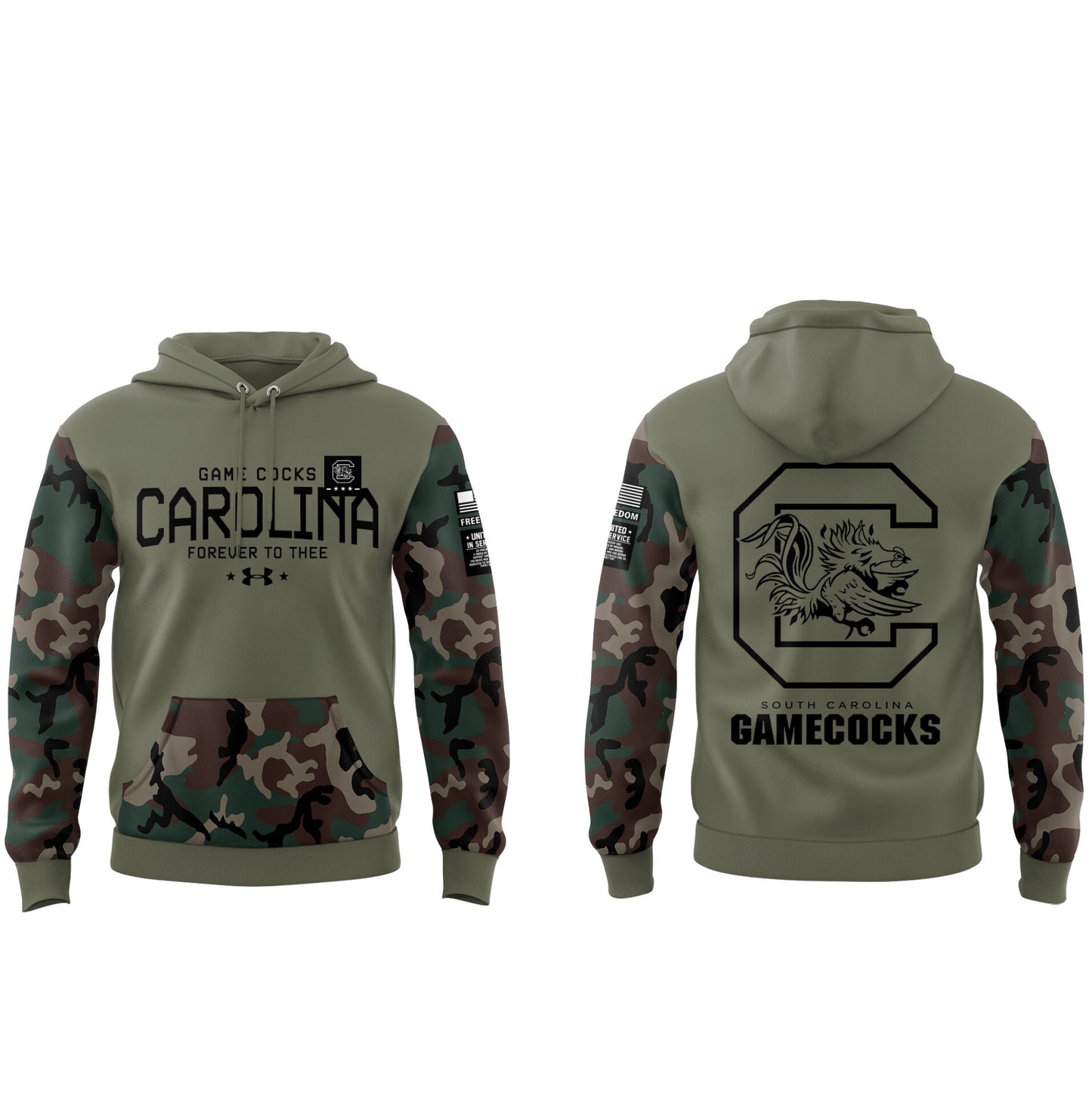 Limited Edition Men’s SC Gamecocks FB Thyme Freedom Fleece Crew Military Hoodie-PU112824033