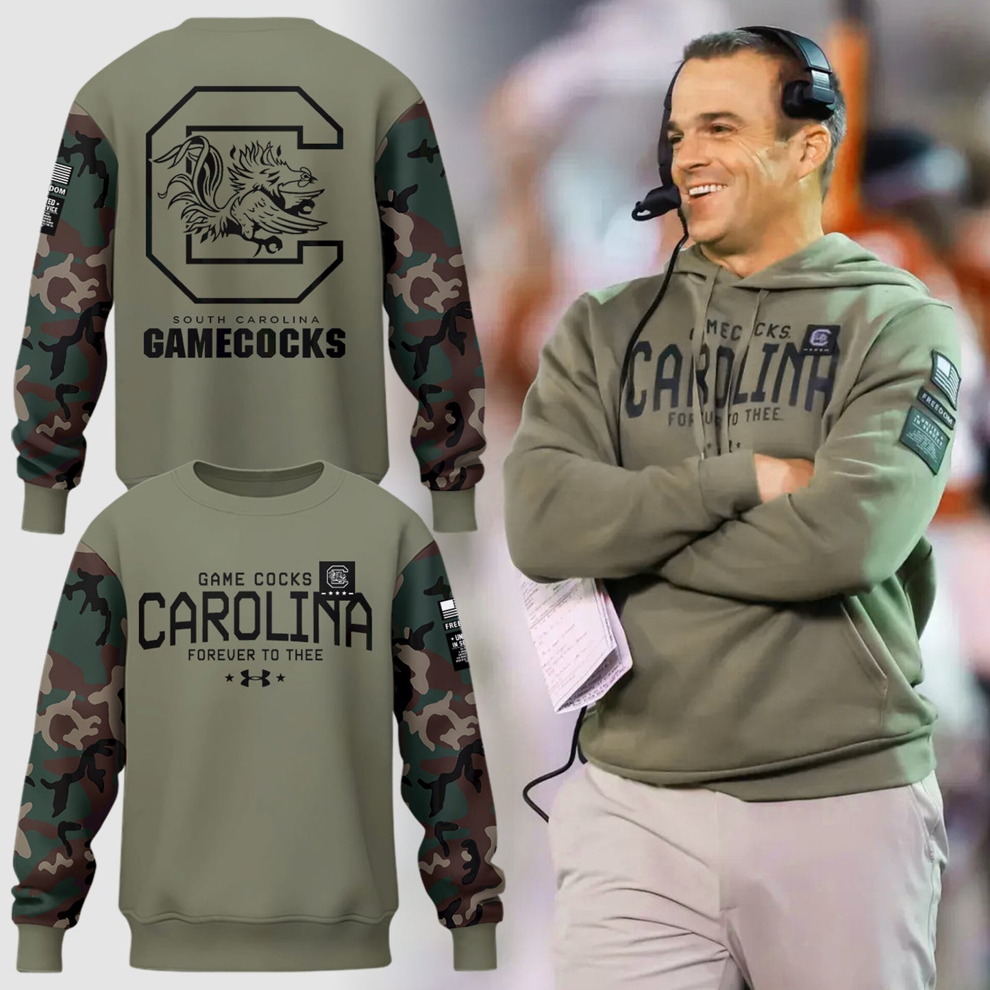 Limited Edition Men’s SC Gamecocks FB Thyme Freedom Fleece Crew Sweatshirt-PU112824035